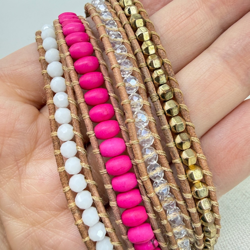 Victoria‎ Emerson Wrap Bracelet Pink White Gold Crystal Leather Spring Colors
